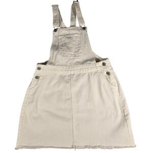 Love Tree Denim White Overalls Mini Dress Bib Front Raw Hem Womens Medium